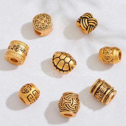 Gold Plated Tortoise Shell Pattern Barrel Beads - DIY Friendly Bracelet Accessories-LuckyCharms.Shop