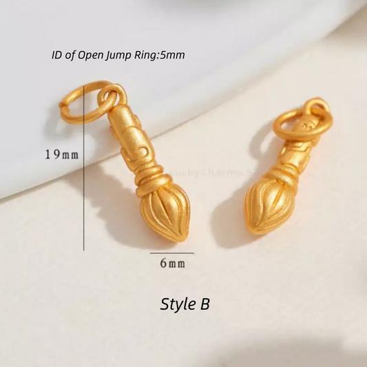 Gold Plated Auspicious Wenchang Brush Peanut Mini Pendants - DIY Friendly Bracelet Accessories-LuckyCharms.Shop
