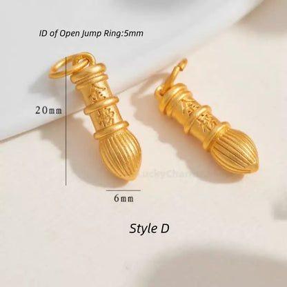 Gold Plated Auspicious Wenchang Brush Peanut Mini Pendants - DIY Friendly Bracelet Accessories-LuckyCharms.Shop