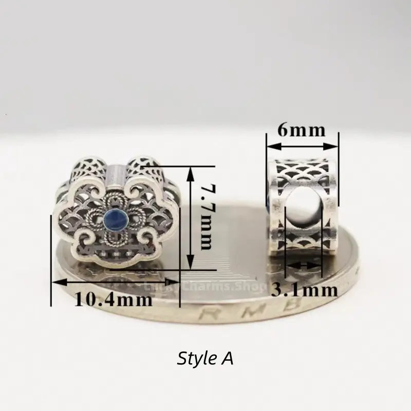 999 Silver Ruyi Floral Cutout Flat Bead - DIY Friendly Bracelet Accessories-LuckyCharms.Shop