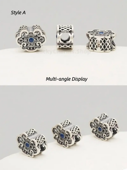 999 Silver Ruyi Floral Cutout Flat Bead - DIY Friendly Bracelet Accessories-LuckyCharms.Shop
