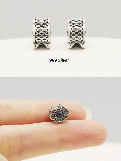 999 Silver Ruyi Floral Cutout Flat Bead - DIY Friendly Bracelet Accessories-LuckyCharms.Shop