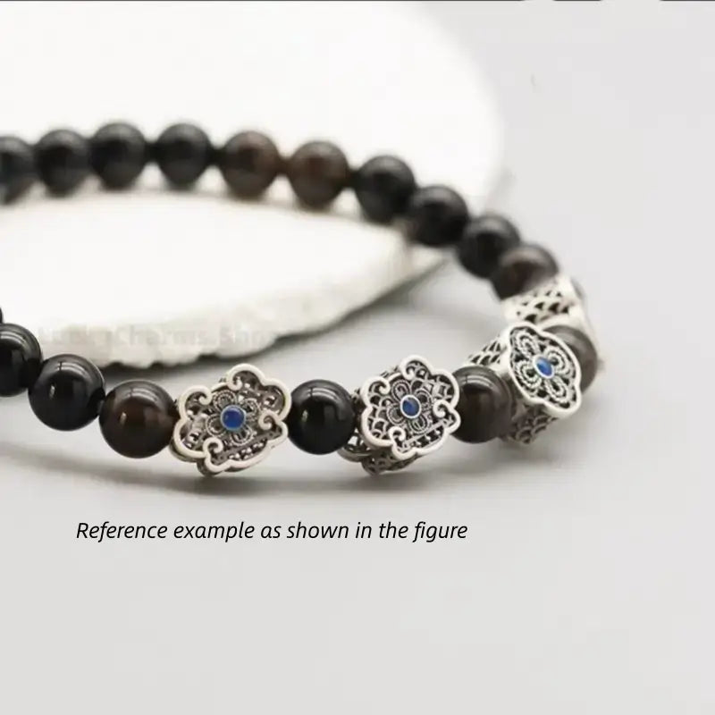 999 Silver Ruyi Floral Cutout Flat Bead - DIY Friendly Bracelet Accessories-LuckyCharms.Shop