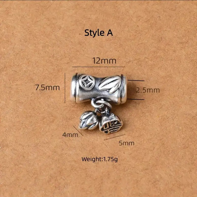 999 Fine Silver DIY Barrel Bead | Lu Lu Tong (Smooth Path Charm), Vintage Matte Finish, Large Hole for Bracelet Beading