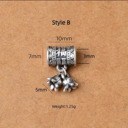 999 Fine Silver DIY Barrel Bead | Lu Lu Tong (Smooth Path Charm), Vintage Matte Finish, Large Hole for Bracelet Beading