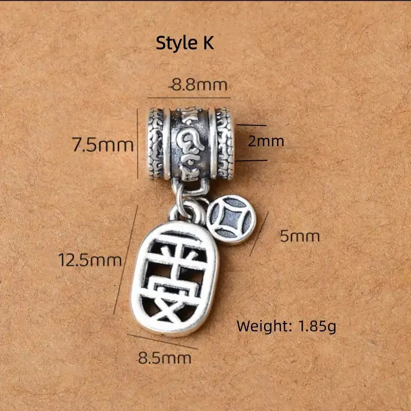 999 Fine Silver DIY Barrel Bead | Lu Lu Tong (Smooth Path Charm), Vintage Matte Finish, Large Hole for Bracelet Beading