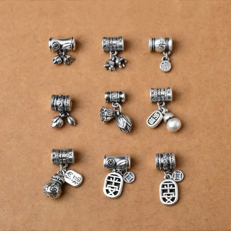 999 Fine Silver DIY Barrel Bead | Lu Lu Tong (Smooth Path Charm), Vintage Matte Finish, Large Hole for Bracelet Beading