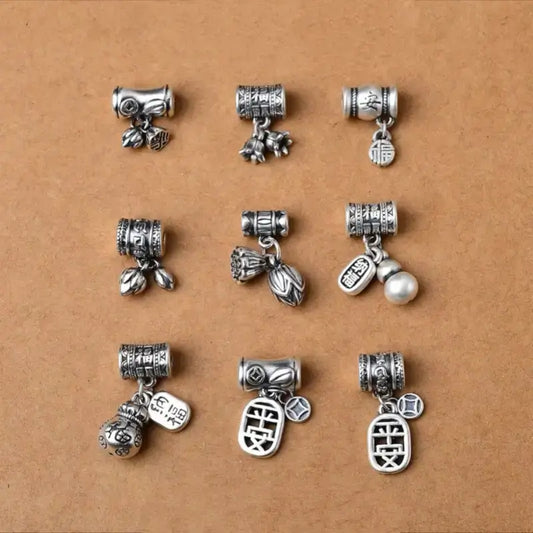 999 Fine Silver DIY Barrel Bead | Lu Lu Tong (Smooth Path Charm), Vintage Matte Finish, Large Hole for Bracelet Beading