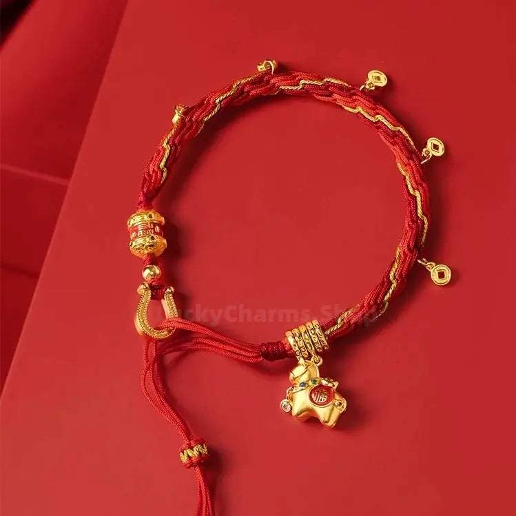 "Happiness 'On Horseback'" 18K Gold Red Lucky Fortune Bracelet from Palace Museum | Tang Dynasty Inspired Jewelry-LuckyCharms.Shop