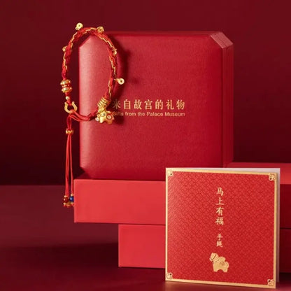 "Happiness 'On Horseback'" 18K Gold Red Lucky Fortune Bracelet from Palace Museum | Tang Dynasty Inspired Jewelry-LuckyCharms.Shop