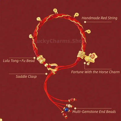 "Happiness 'On Horseback'" 18K Gold Red Lucky Fortune Bracelet from Palace Museum | Tang Dynasty Inspired Jewelry-LuckyCharms.Shop