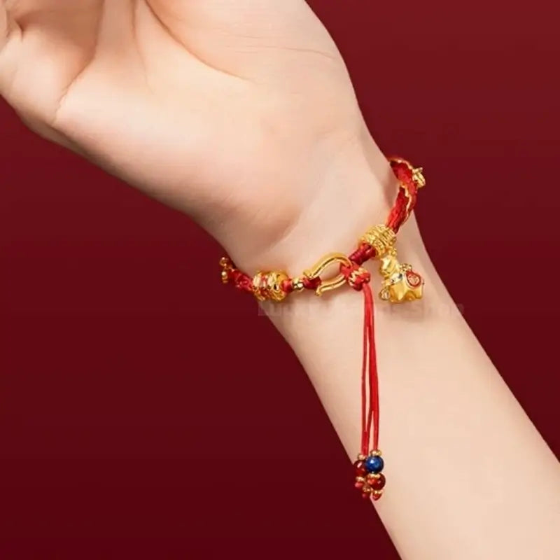 "Happiness 'On Horseback'" 18K Gold Red Lucky Fortune Bracelet from Palace Museum | Tang Dynasty Inspired Jewelry-LuckyCharms.Shop