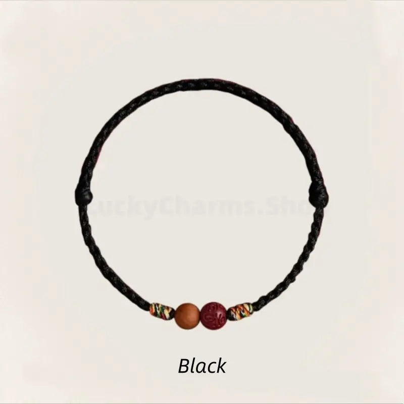 Mount Putuo Blessing Natural Cinnabar & Peach Wood Fortune-Turning Bead Lucky Charm Braided Bracelet-LuckyCharms.Shop