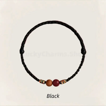 Mount Putuo Blessing Natural Cinnabar & Peach Wood Fortune-Turning Bead Lucky Charm Braided Bracelet-LuckyCharms.Shop