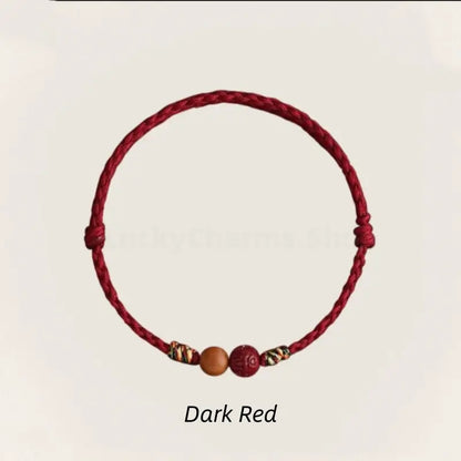 Mount Putuo Blessing Natural Cinnabar & Peach Wood Fortune-Turning Bead Lucky Charm Braided Bracelet-LuckyCharms.Shop