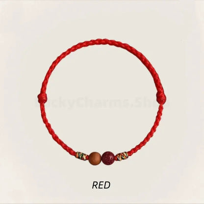 Mount Putuo Blessing Natural Cinnabar & Peach Wood Fortune-Turning Bead Lucky Charm Braided Bracelet-LuckyCharms.Shop