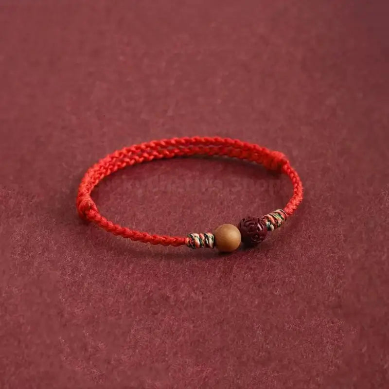 Mount Putuo Blessing Natural Cinnabar & Peach Wood Fortune-Turning Bead Lucky Charm Braided Bracelet-LuckyCharms.Shop
