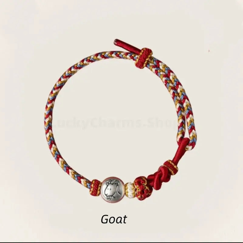 Mount Putuo Blessing 999 Fine Silver Chinese Zodiac Five-Color Fortune-Turning Bead Braided Bracelet-LuckyCharms.Shop