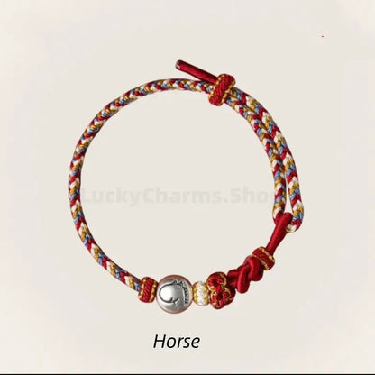 Mount Putuo Blessing 999 Fine Silver Chinese Zodiac Five-Color Fortune-Turning Bead Braided Bracelet-LuckyCharms.Shop