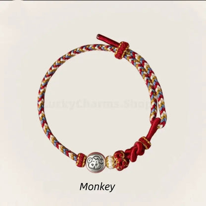 Mount Putuo Blessing 999 Fine Silver Chinese Zodiac Five-Color Fortune-Turning Bead Braided Bracelet-LuckyCharms.Shop