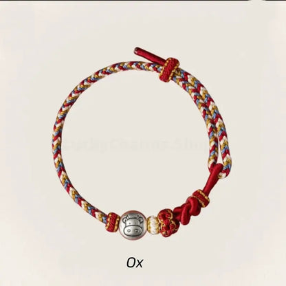 Mount Putuo Blessing 999 Fine Silver Chinese Zodiac Five-Color Fortune-Turning Bead Braided Bracelet-LuckyCharms.Shop