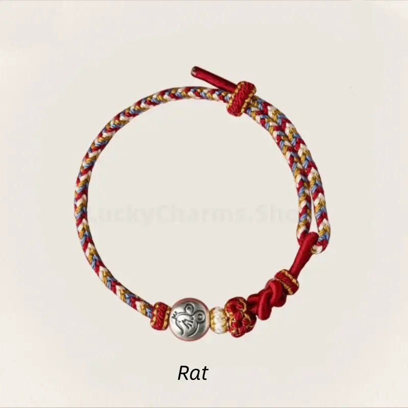 Mount Putuo Blessing 999 Fine Silver Chinese Zodiac Five-Color Fortune-Turning Bead Braided Bracelet-LuckyCharms.Shop