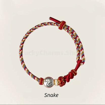 Mount Putuo Blessing 999 Fine Silver Chinese Zodiac Five-Color Fortune-Turning Bead Braided Bracelet-LuckyCharms.Shop