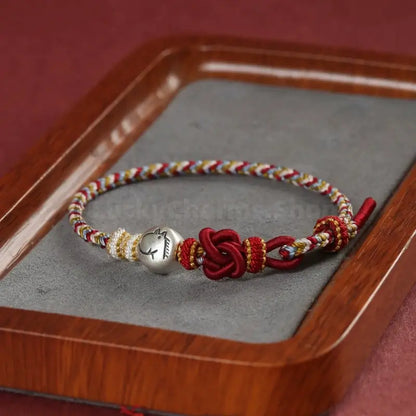 Mount Putuo Blessing 999 Fine Silver Chinese Zodiac Five-Color Fortune-Turning Bead Braided Bracelet-LuckyCharms.Shop