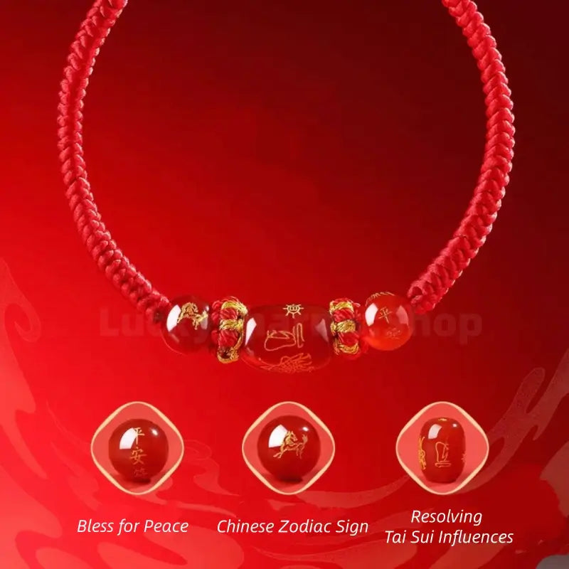 Putuo Mountain Blessing Natural Red Agate Zodiac Guardian Lu Lu Tong Bracelet-LuckyCharms.Shop