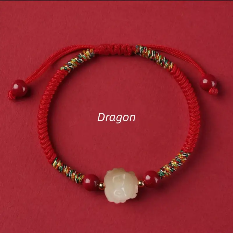 Mount Putuo Blessed Chinese Zodiac Hetian Jade & Cinnabar Fortune-Turning Bead Braided Bracelet-LuckyCharms.Shop