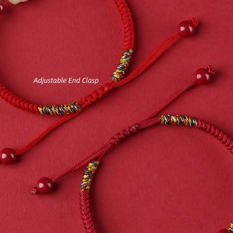 Mount Putuo Blessed Chinese Zodiac Hetian Jade & Cinnabar Fortune-Turning Bead Braided Bracelet-LuckyCharms.Shop