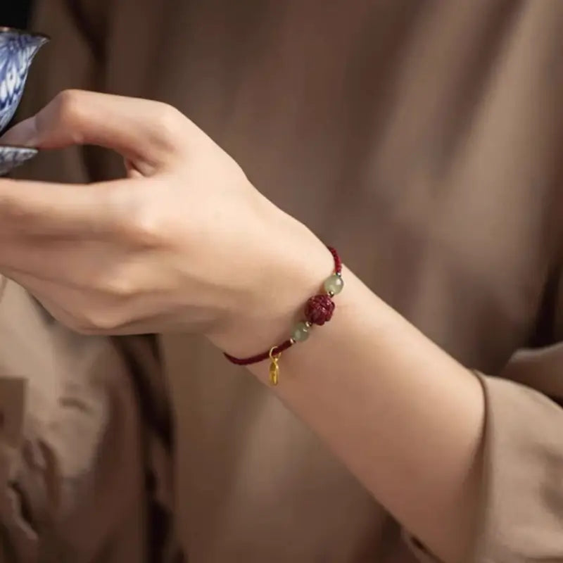 Chinese Zodiac Cinnabar & Hetian Jade Fortune-Turning Bead Braided Bracelet-LuckyCharms.Shop