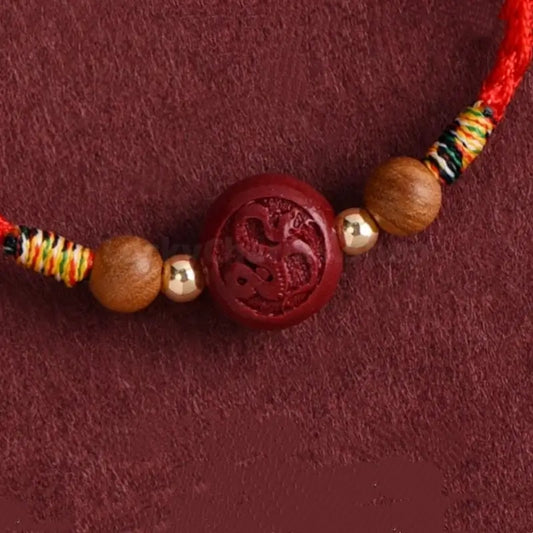 Putuo Mountain Blessed Chinese Zodiac Cinnabar & Peach Wood Fortune-Turning Bead Guardian Braided Bracelet-LuckyCharms.Shop
