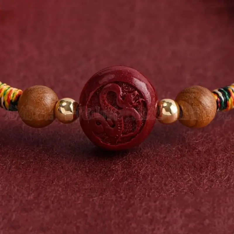 Putuo Mountain Blessed Chinese Zodiac Cinnabar & Peach Wood Fortune-Turning Bead Guardian Braided Bracelet-LuckyCharms.Shop