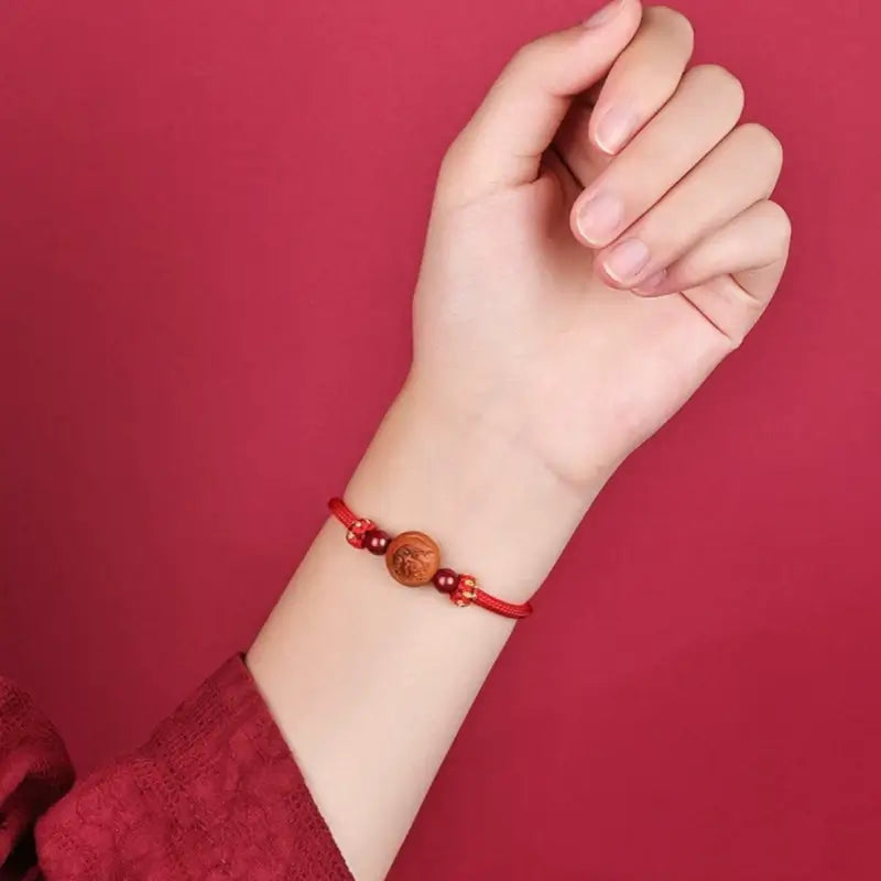 Chinese Zodiac Walnut & Cinnabar Fortune-Turning Bead Guardian Braided Bracelet-LuckyCharms.Shop