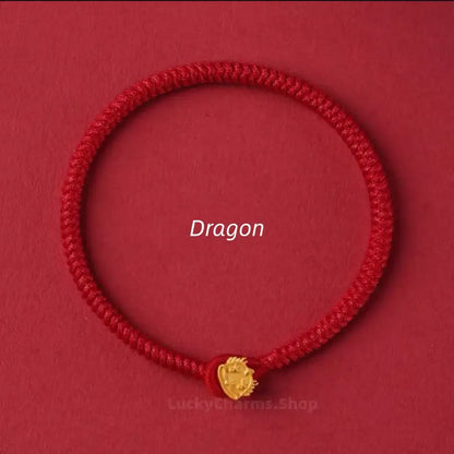 Cute Q-version Chinese Zodiac Charm Bracelet | 925 Silver Gold-Plated Red String Luck Bracelet-LuckyCharms.Shop