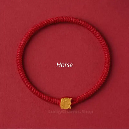 Cute Q-version Chinese Zodiac Charm Bracelet | 925 Silver Gold-Plated Red String Luck Bracelet-LuckyCharms.Shop
