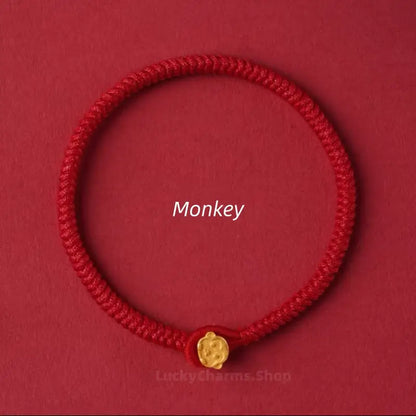 Cute Q-version Chinese Zodiac Charm Bracelet | 925 Silver Gold-Plated Red String Luck Bracelet-LuckyCharms.Shop