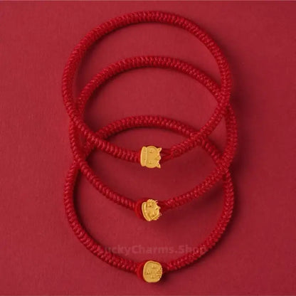 Cute Q-version Chinese Zodiac Charm Bracelet | 925 Silver Gold-Plated Red String Luck Bracelet-LuckyCharms.Shop