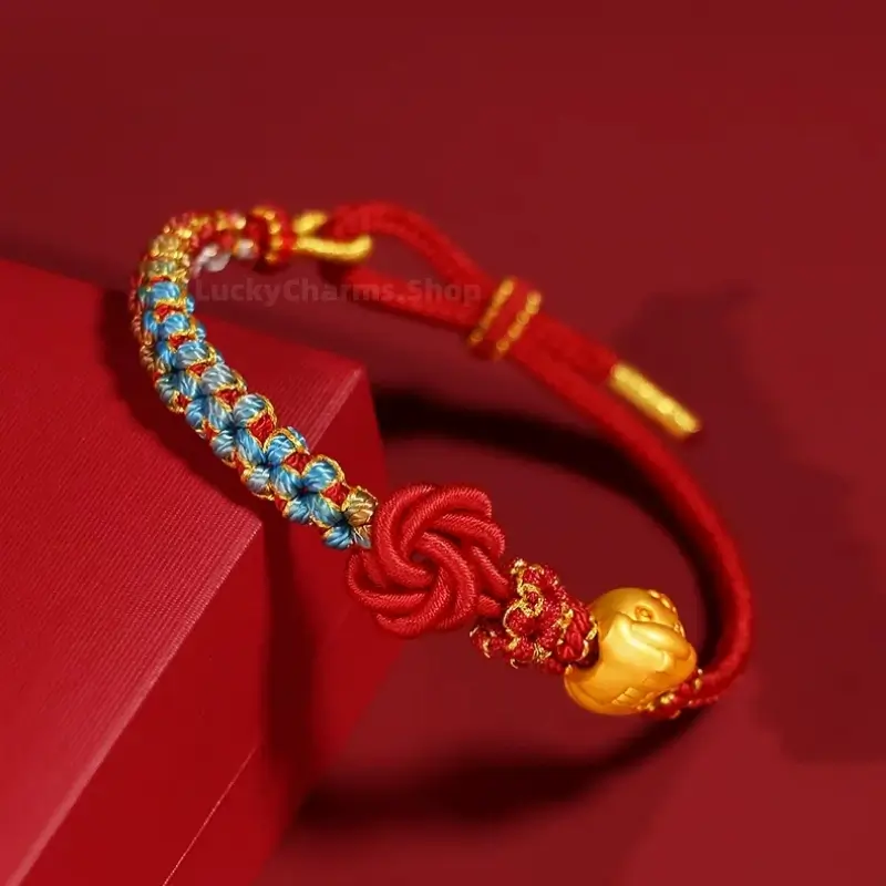 999 Silver Gold-Plated Chinese Zodiac Mandala Knot Red Adjustable Bracelet-LuckyCharms.Shop