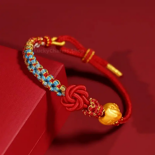 999 Silver Gold-Plated Chinese Zodiac Mandala Knot Red Adjustable Bracelet-LuckyCharms.Shop