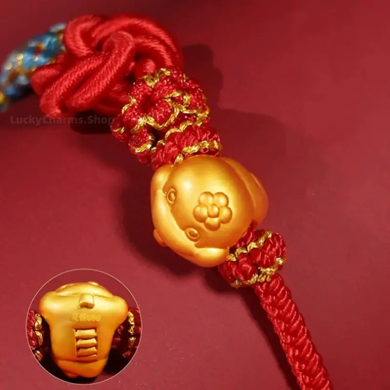 999 Silver Gold-Plated Chinese Zodiac Mandala Knot Red Adjustable Bracelet-LuckyCharms.Shop