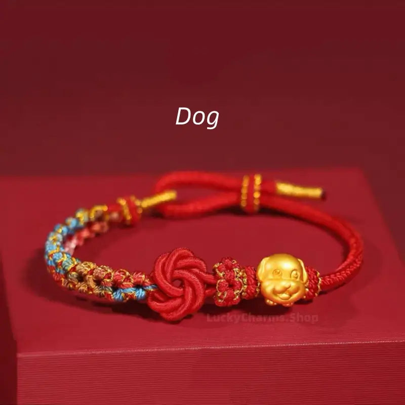 999 Silver Gold-Plated Chinese Zodiac Mandala Knot Red Adjustable Bracelet-LuckyCharms.Shop