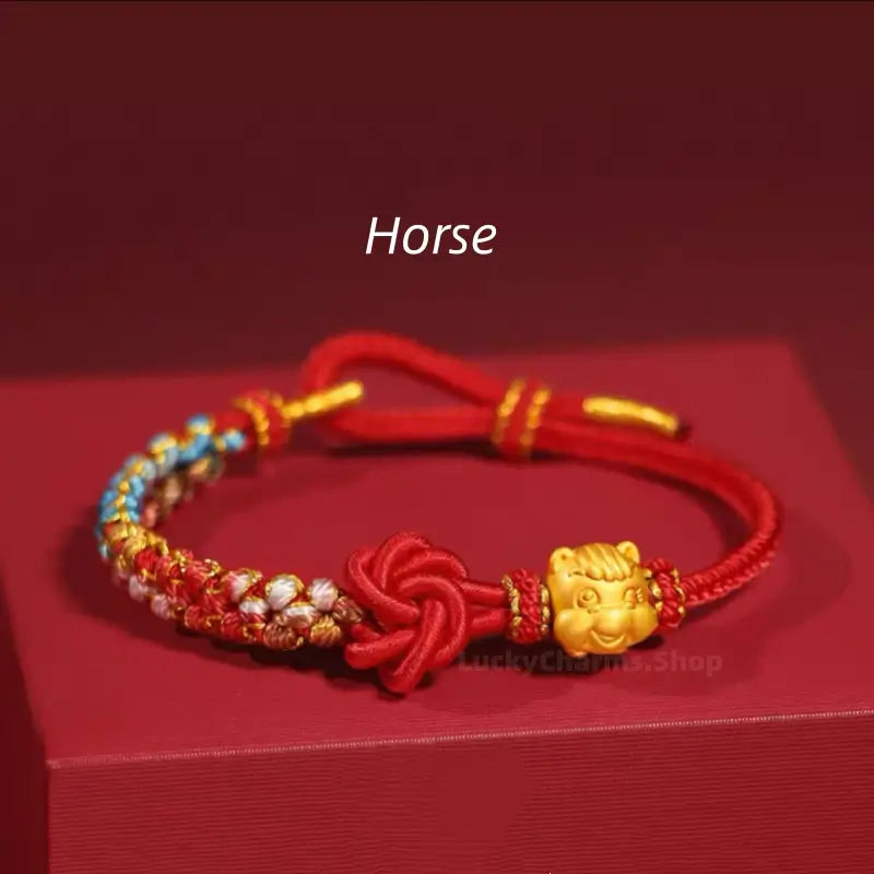 999 Silver Gold-Plated Chinese Zodiac Mandala Knot Red Adjustable Bracelet-LuckyCharms.Shop