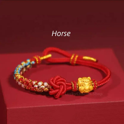 999 Silver Gold-Plated Chinese Zodiac Mandala Knot Red Adjustable Bracelet-LuckyCharms.Shop