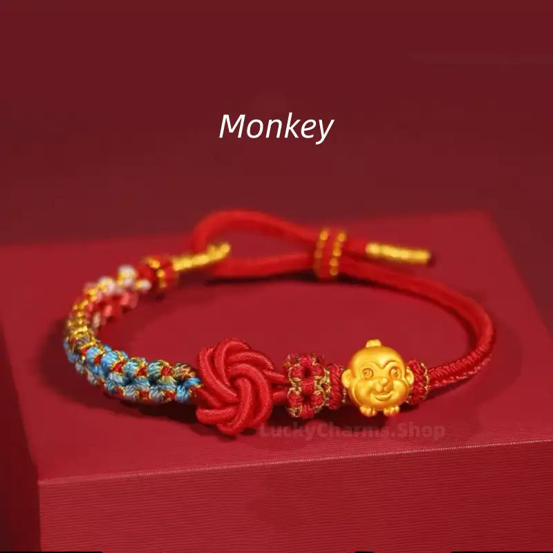 999 Silver Gold-Plated Chinese Zodiac Mandala Knot Red Adjustable Bracelet-LuckyCharms.Shop