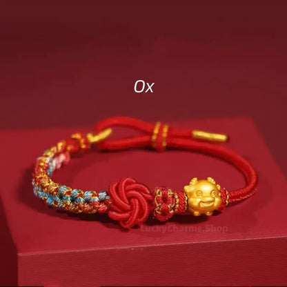 999 Silver Gold-Plated Chinese Zodiac Mandala Knot Red Adjustable Bracelet-LuckyCharms.Shop