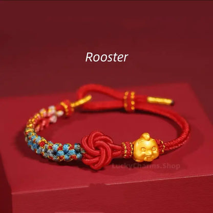 999 Silver Gold-Plated Chinese Zodiac Mandala Knot Red Adjustable Bracelet-LuckyCharms.Shop