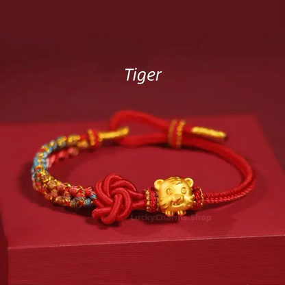999 Silver Gold-Plated Chinese Zodiac Mandala Knot Red Adjustable Bracelet-LuckyCharms.Shop
