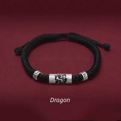 925 Silver Chinese Zodiac Lu Lu Tong Six-Syllable Mantra Men's Black Bracelet | Adjustable, Minimalist Chinese Style-LuckyCharms.Shop